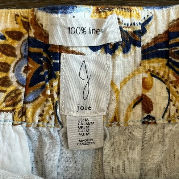 JOIE 100% Linen belted shorts, powder blue, bohemian floral print, size M NWT - Picture 3 of 16